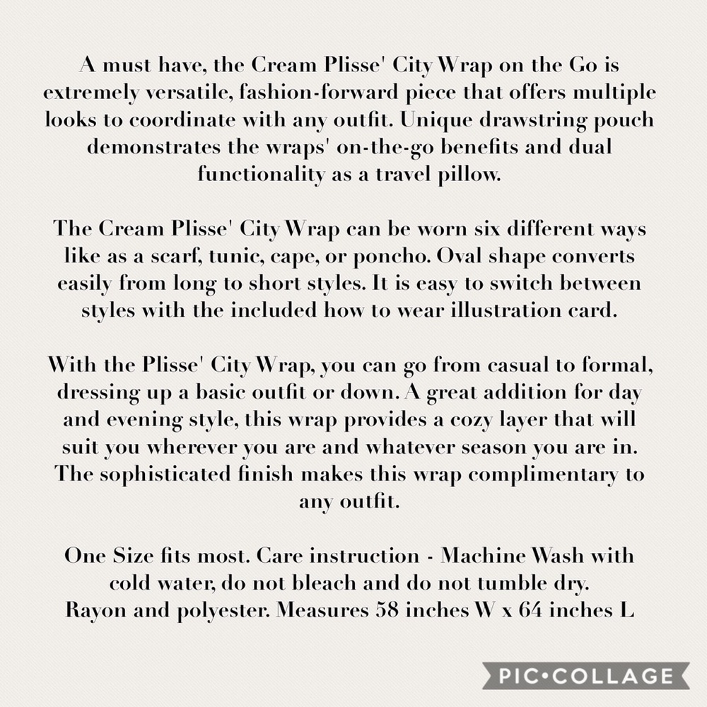 🆕AUCTION PRICE👩🏻‍⚖️Cream Plisse' City Wrap on the Go - Picture 7 of 7